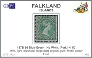 FALKLAND 1878 SG 3 6d blue-green no wmk. perf.14,5 LM A2